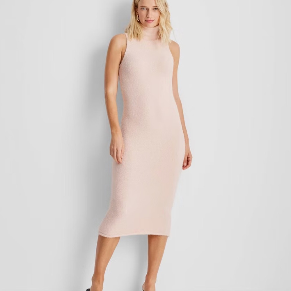 Future Collective Sleeveless Fuzzy Sweater Midi Dress Peach Orange